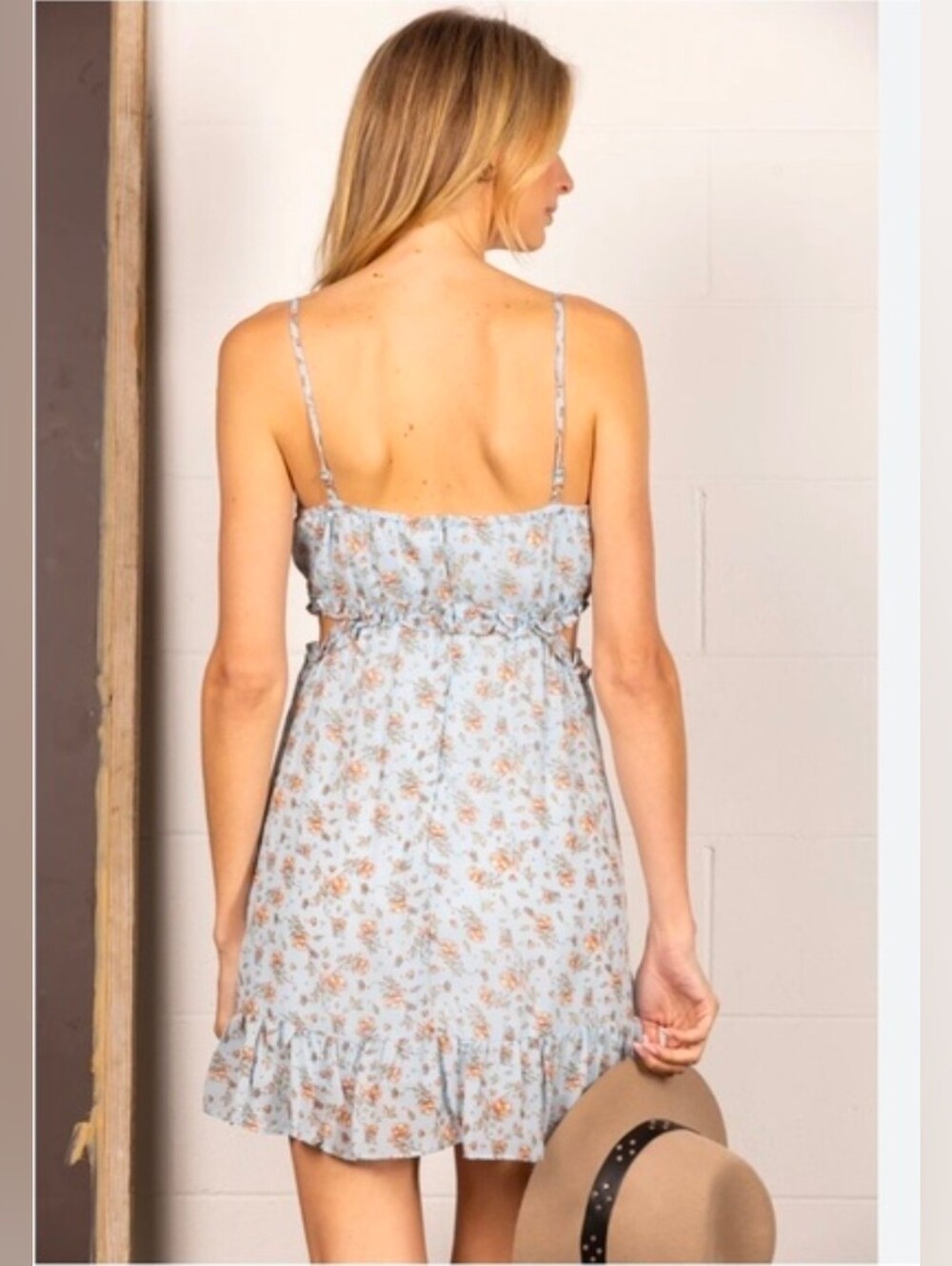 Floral Ruffle Mini Dress in Light Blue